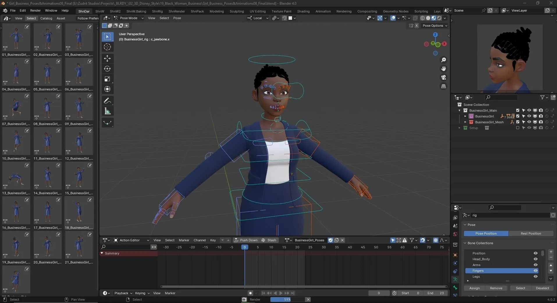 Business Female Black Woman - Rigged 3D Character in Blender with Auto rig pro rigging system